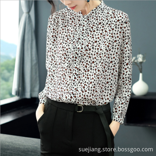 Women Long Sleeve Casual Loose Wear Chiffon Top
